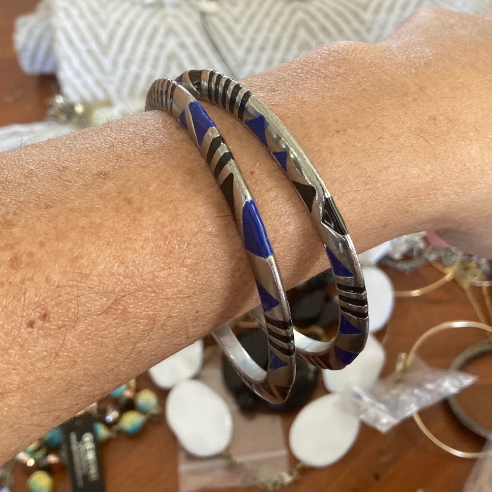 Chic Silver and Blue Geometric Bracelets
